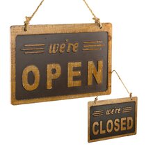 Open Closed Sign Chain 2 sided 11.5 x 6 Business Hours  Two FREE SUCTION CUP 