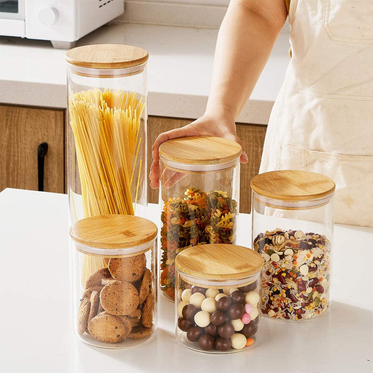 Glass Food Storage Jars Containers, Glass Storage Jar With Airtight Bamboo  Lids Set Of 5 Kitchen Glass Canisters For Coffee, Flour, Sugar, Candy, ...