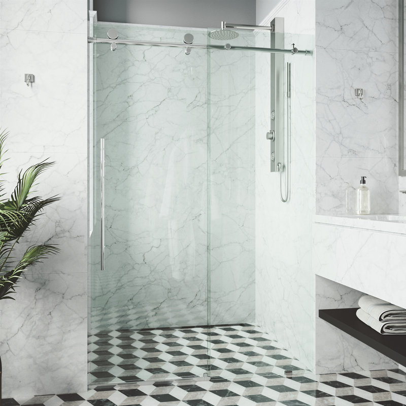 Vigo Elan 0 37 52 X 76 Single Sliding Frameless Shower Door With Rollerdisk Technology Wayfair