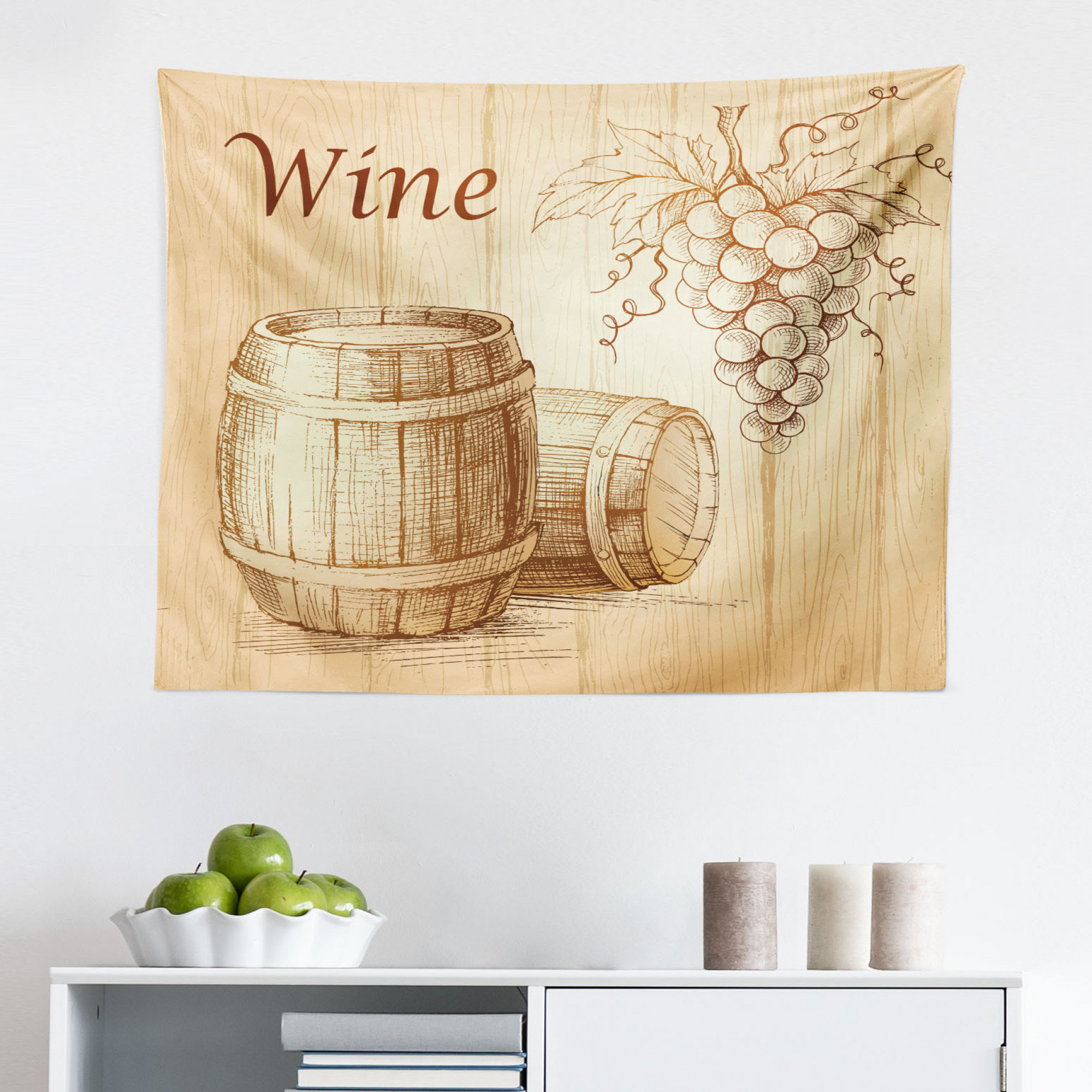 East Urban Home Ambesonne Wine Tapestry Wooden Barrels And Bunch Of Grapes On Wood Backdrop Botany Harvest Theme Art Fabric Wall Hanging Decor For Bedroom Living Room Dorm 45 X 30 Brown