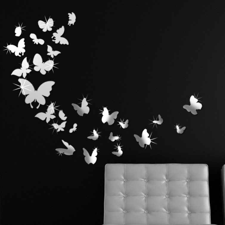 DIY Mirror Sweet Dreams Butterfly Wall Stickers for Bedroom Red LASZOLA 3D Mirror Wall Letters Stickers with 12Pcs Butterflies Removable Art Decal Mural for Nursery Room Home Decoration 