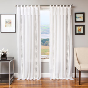 Worthen Macrame Solid Semi-Sheer Tab Top Single Curtain Panel