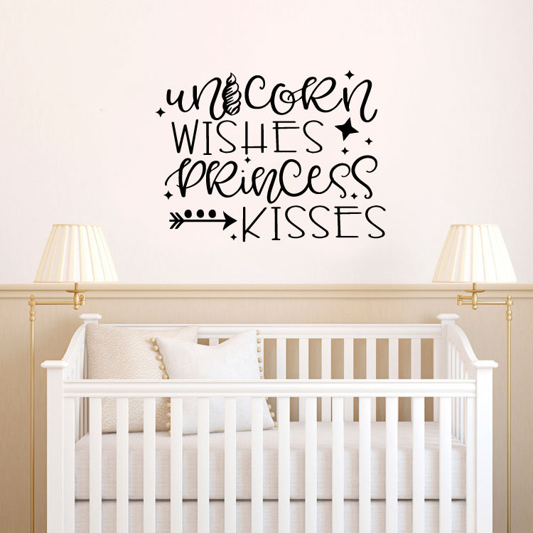 Harriet Bee Fancher Unicorn Wishes And Princess Kisses Vinyl Words Wall Decal Wayfair