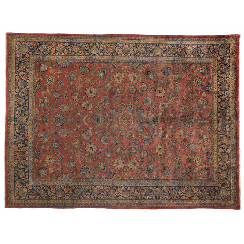One-of-a-Kind Indian Hand-Knotted 9' x 12' Wool Red/Brown Area Rug
