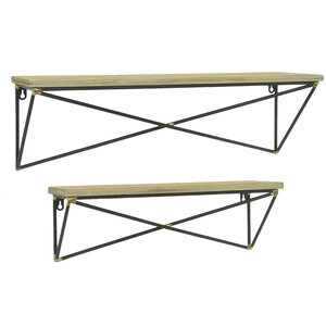 Wood with Metal Base 2 Piece Accent Shelf Set