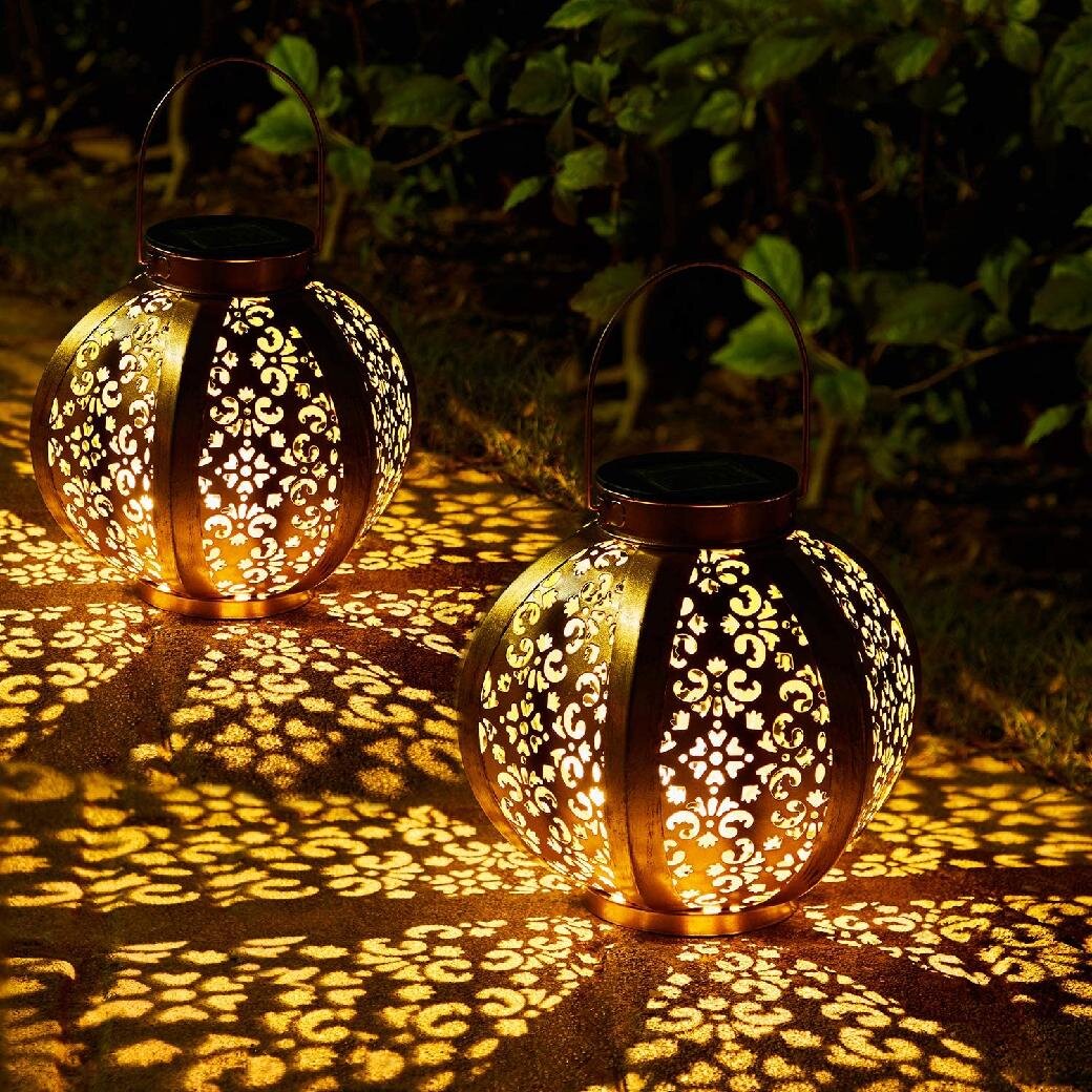 Retro Garden Solar Metal Flame Lantern Hanging Lamp Lighting Outdoor For Pathway 