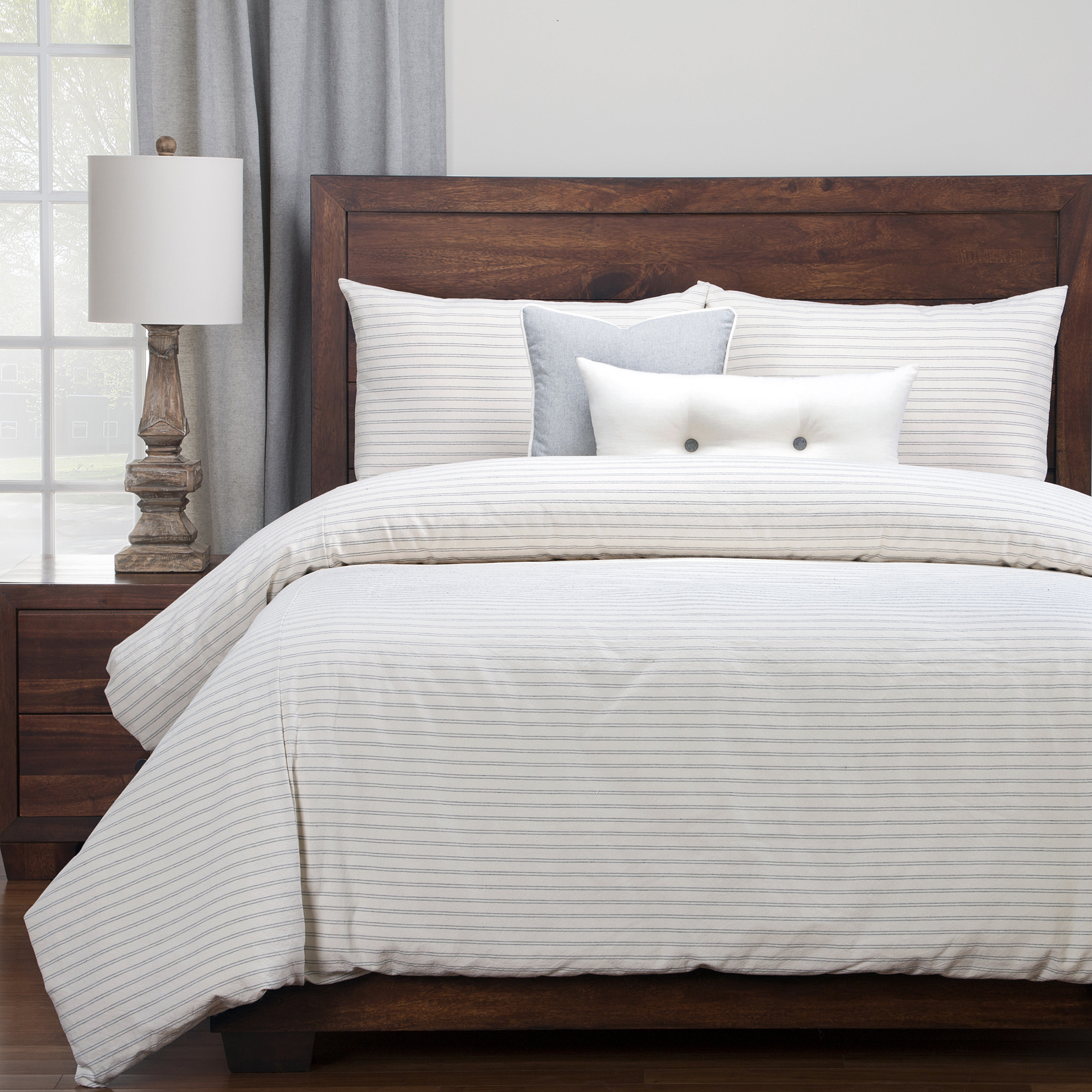 Valeriyan Farmhouse Stripe Duvet Cover \u0026 Insert Set Orren Ellis Size: Queen, Color: Gray