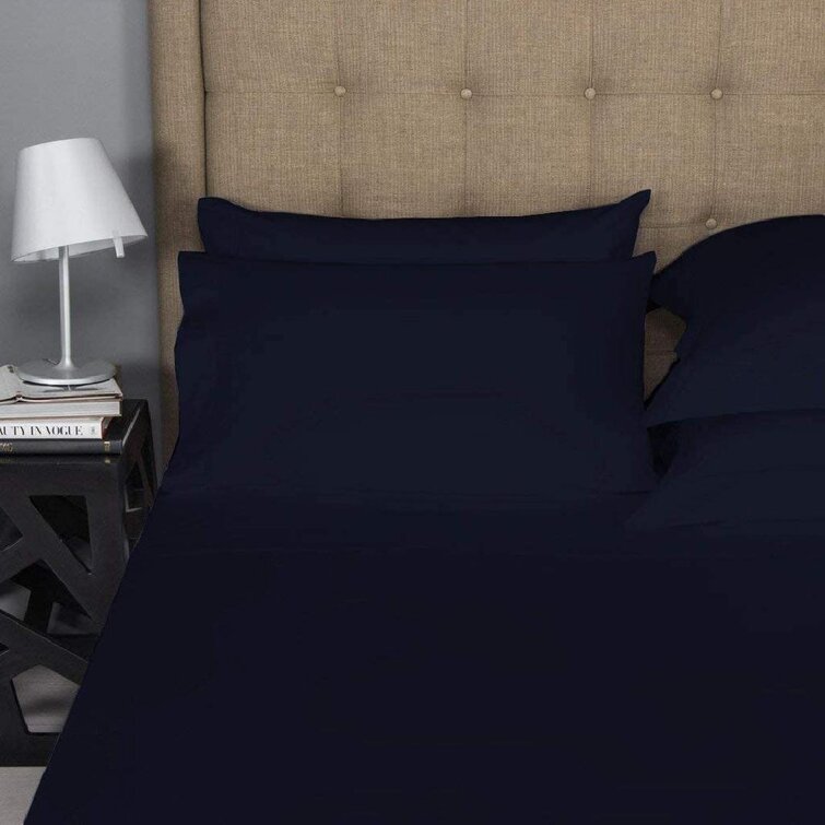 Luxury Soft Best Egyptian Cotton 1000 Thread Count Navy Solid Bed Sheet Set