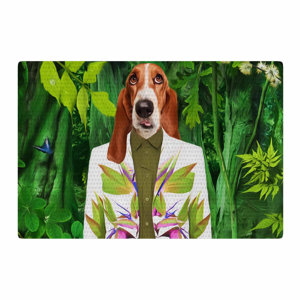 Natt into the Leaves N5 Dog Green Area Rug