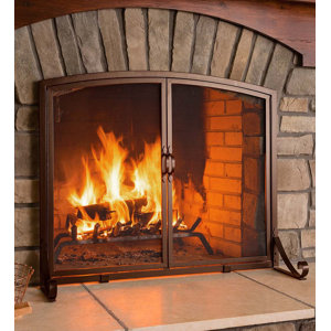 Arched Top Flat Guard 2 Panel Steel Fireplace Screen