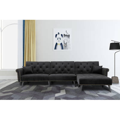 Rosdorf Park Jemima 115 Wide Velvet Reversible Sleeper Sofa Chaise Reviews Wayfair