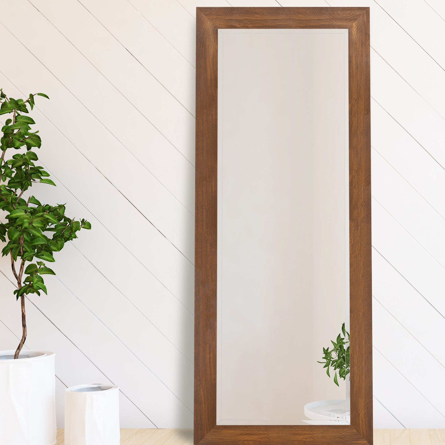 Guidinha Woodgrain Framed Beveled Full Length Mirror