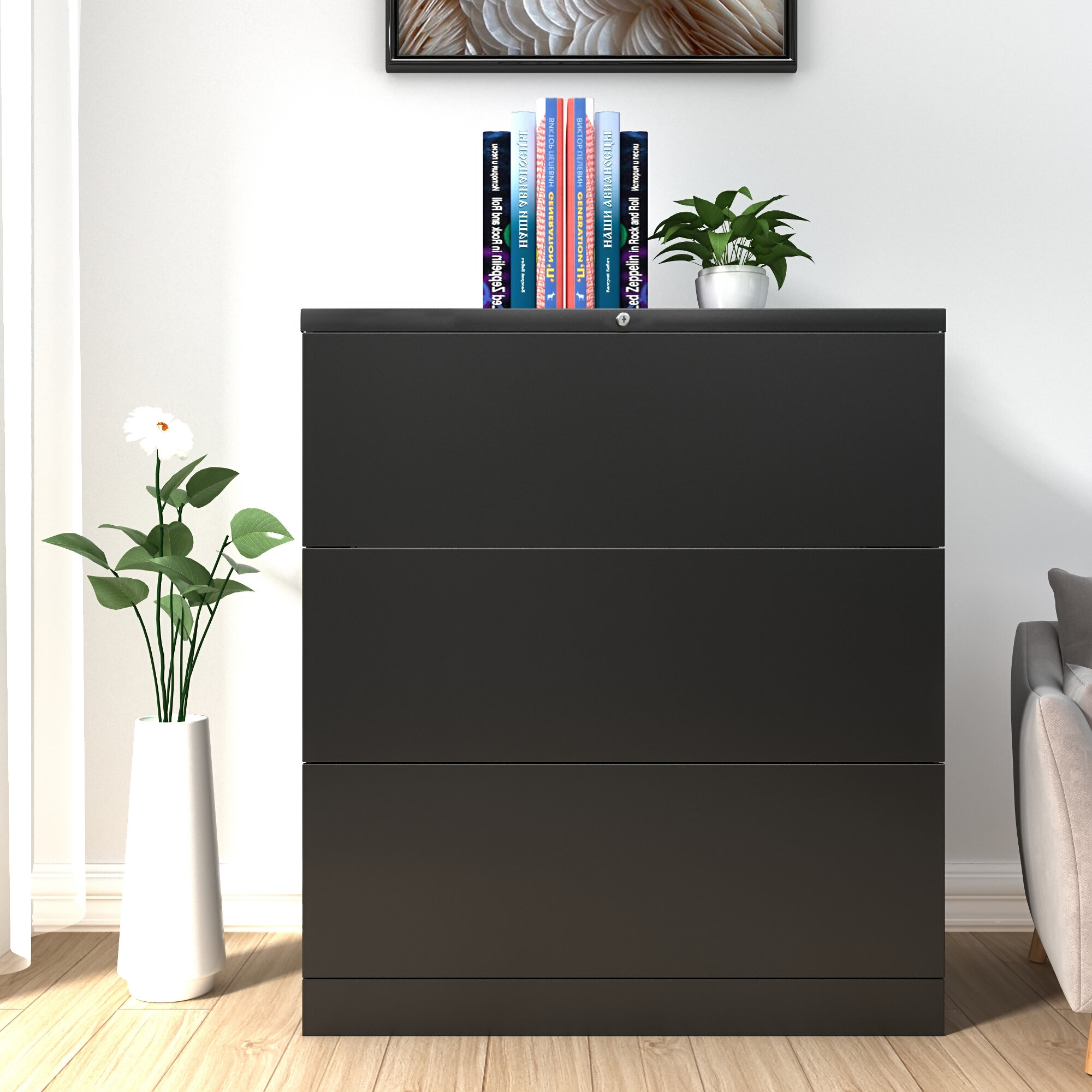 Inbox Zero Homeoffice 3 Drawer Lateral File Cabinet A4 F4 Letter Sized And Legal Sized Metal Steel Filing Cabinet With Lock Anti Tilt Structure Black Wayfair Ca