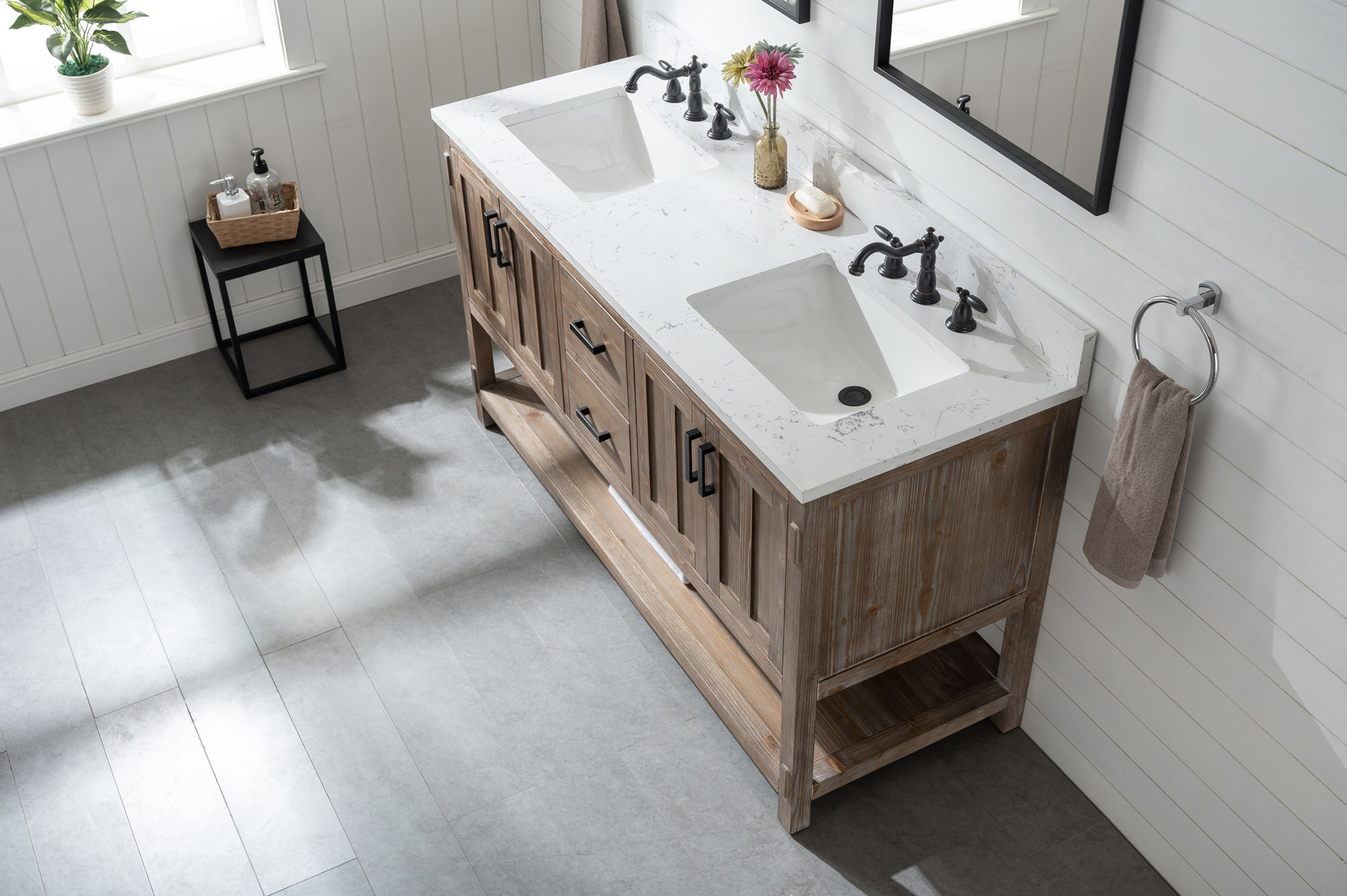 Sand & Stable Marissa 60'' Free-standing Double Bathroom Vanity with Quartz Vanity Top & Reviews ...