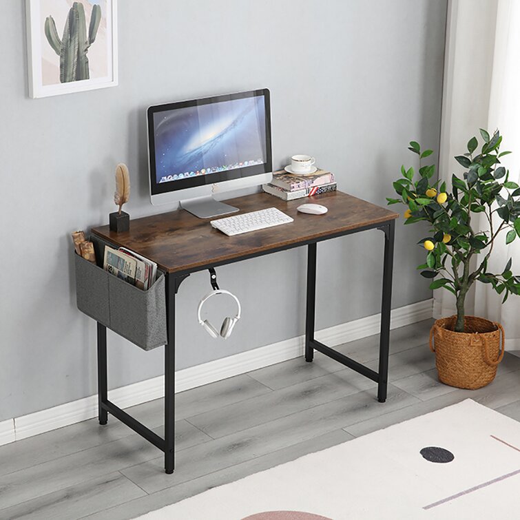 It's_Organized Study Computer Desk 47'' Home Office Writing Desk Modern Simple Style PC Table,Easy to Assemble,Black Metal Frame,Tea 