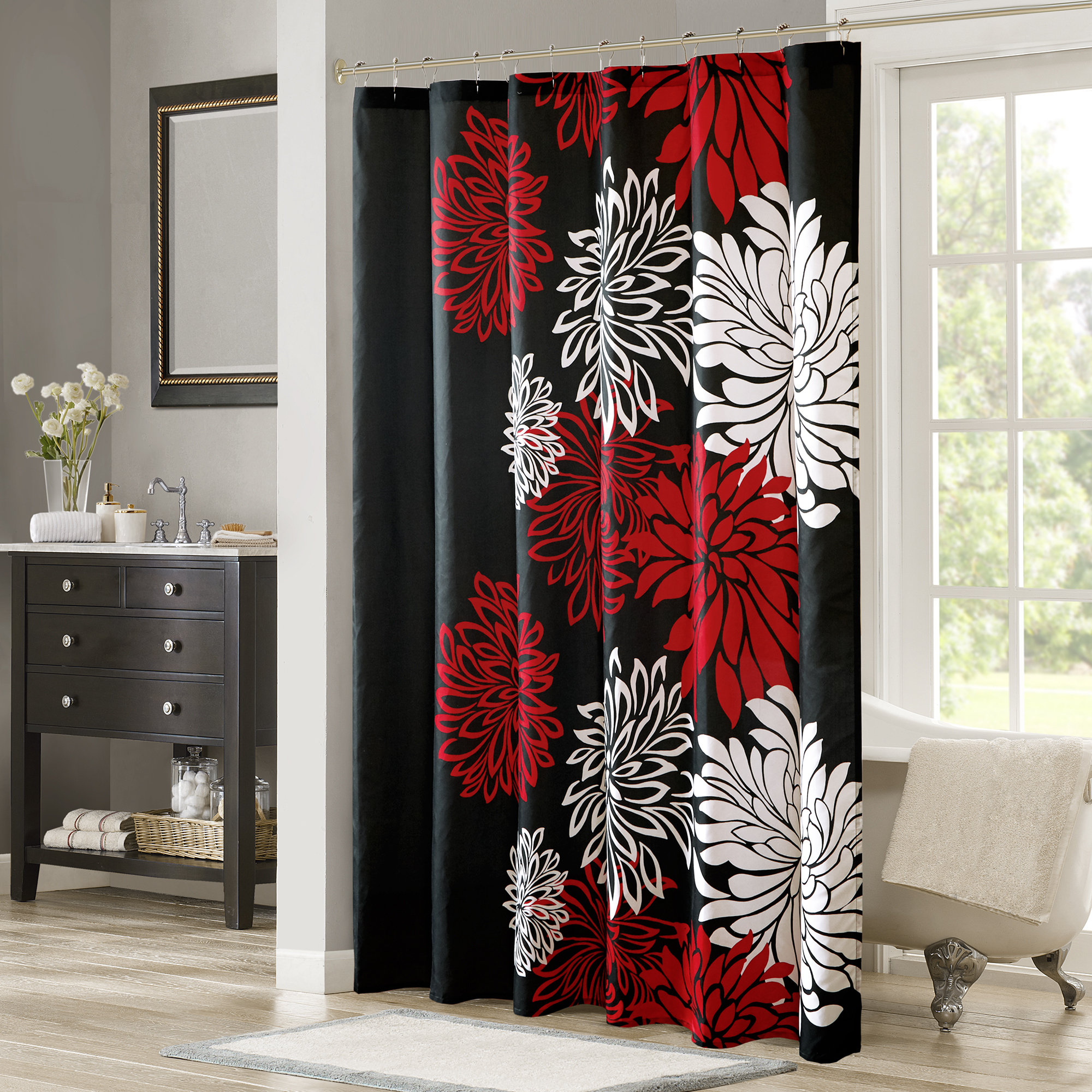 Ebern Designs Sonnier Printed Floral Single Shower Curtain