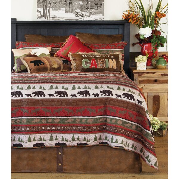 WOODLAND STAR Full Queen QUILT SET COUNTRY CABIN PRIMITIVE 5 POINT BLUE BROWN 