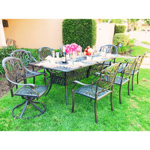Go to store & view more images Nina Rectangular 9 Piece Metal Dining Set with Cushions by Fleur De Lis Living