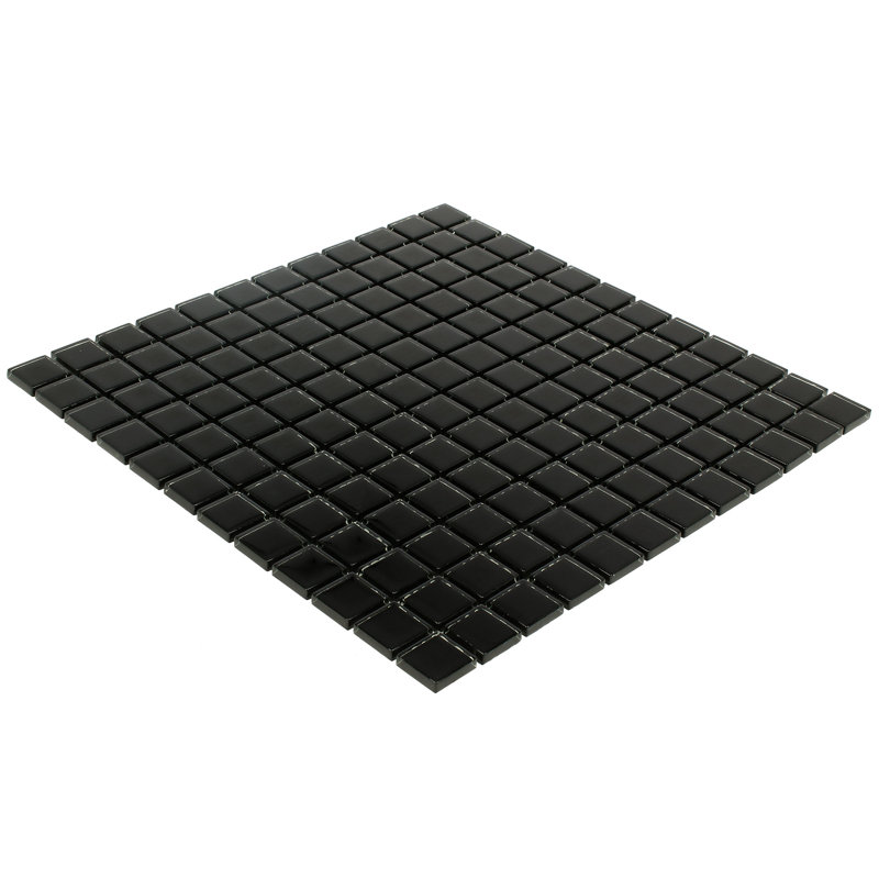 Mosaictileoutlet Stacked Squares 1 X 1 Glass Mosaic Tile In Glossy Black Reviews Wayfair