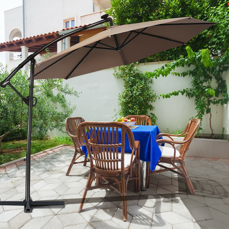Freeport Park 10ft Offset Hanging Umbrella Patio Outdoor W 24 Solar Led Lights Tan Reviews Wayfair Ca