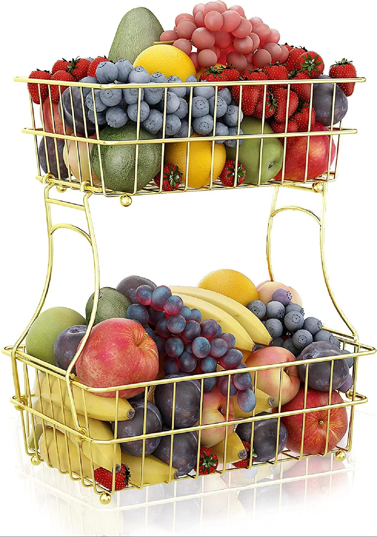 2-Tier Fruit Bowls Rectangle Countertop Fruit Fruit Basket For Counter Or Hanging Bread Wire Basket Fruit Bowl Stand For Kitchen Home Black 