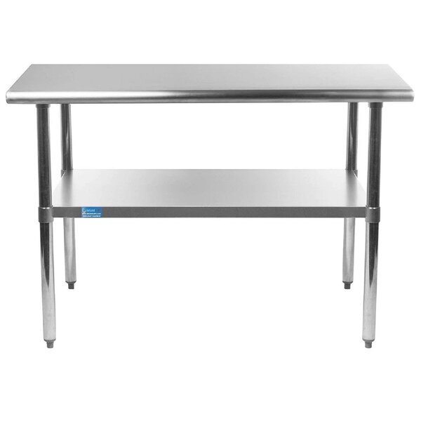 48 Long x 30 Wide x 36 High Wood Top Stainless Steel Prep & Work Table，Commercial Metal Table with Pine Table Top and Undershelf for Kitchen Garage and Restaurant 