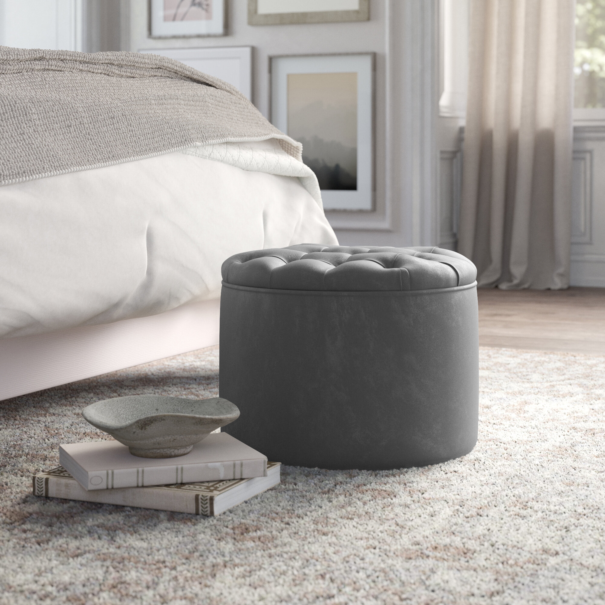 Kelly Clarkson Home Reims 21'' Wide Velvet Tufted Round Storage Ottoman ...