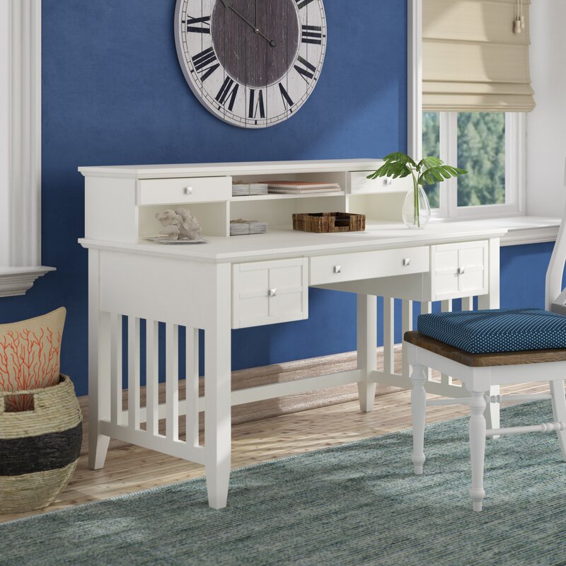 Beachcrest Home Lexie Solid Wood Secretary Desk With Hutch