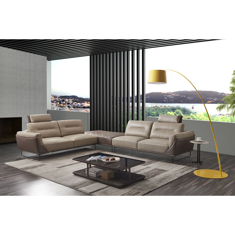 AE Design 32" Wide Genuine Leather Sofa & Chaise with Ottoman Wayfair