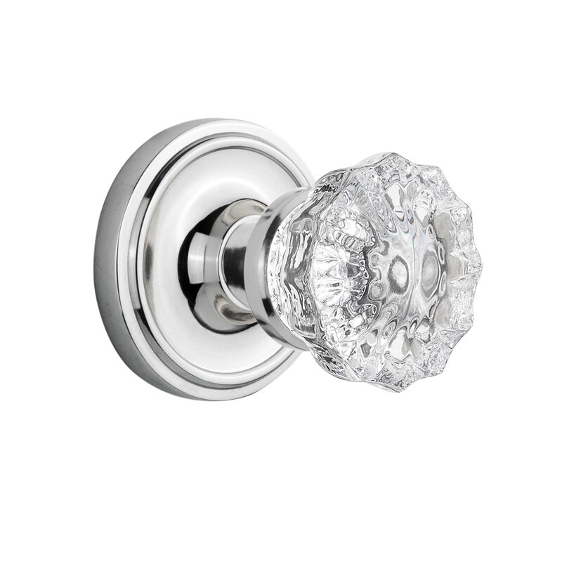 Clear Crystal Interior Mortise Door Knob With Classic Rosette