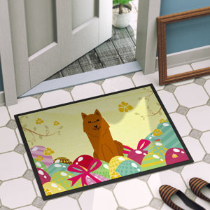 Easter Eggs Karelian Bear Dog Indoor/Outdoor Doormat