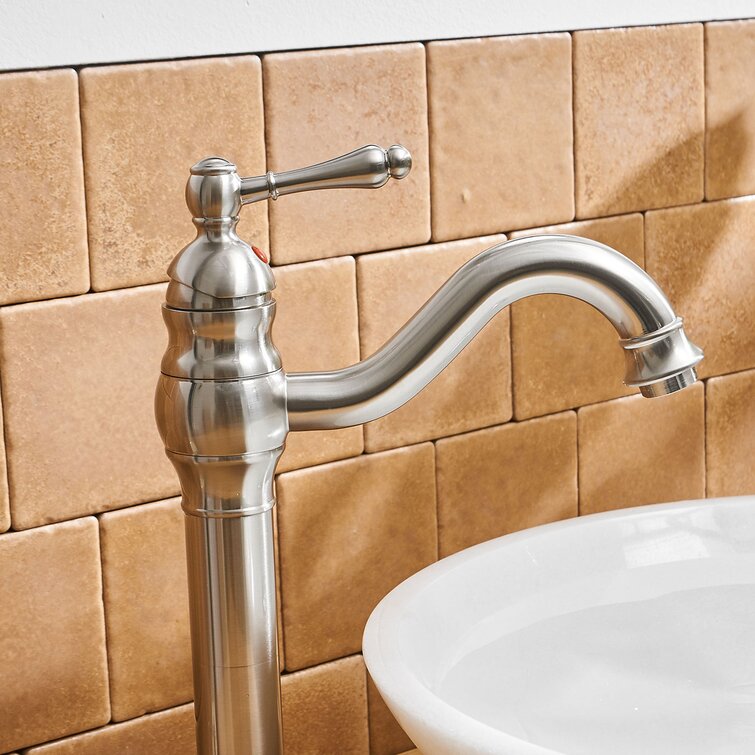 Tall Single Lever Bathroom Vessel Faucet Vanity Countertop Lavatory Tap W/Drain1