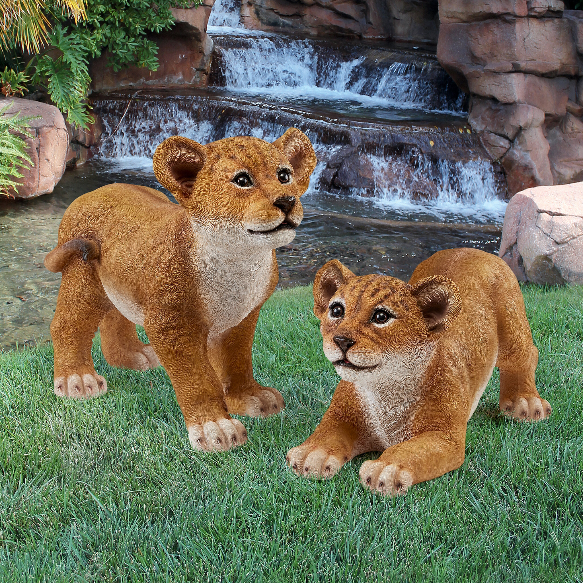 Lion Cubs of the Sahara 2 Piece Statue Set