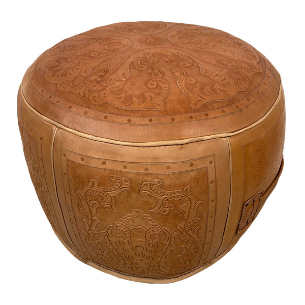 Astoria Grand Amora 18 Genuine Leather Round Pouf Ottoman Wayfair