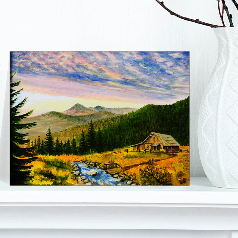 Designart Sunset In Mountains Landscape Painting Print On Wrapped