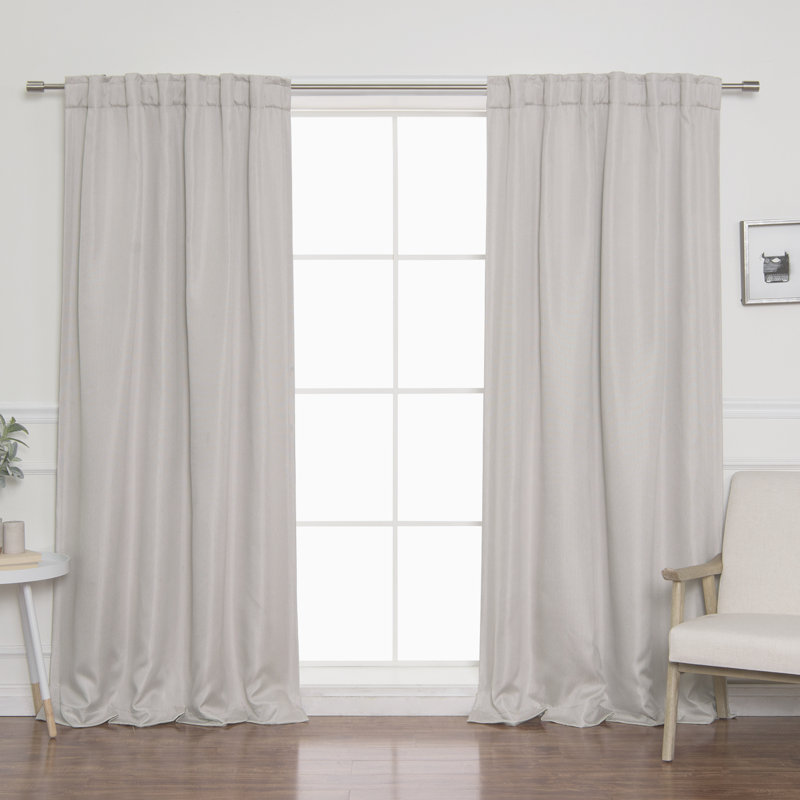 Vicenta Basketweave Faux Linen Solid Blackout Back Tab Top Curtain