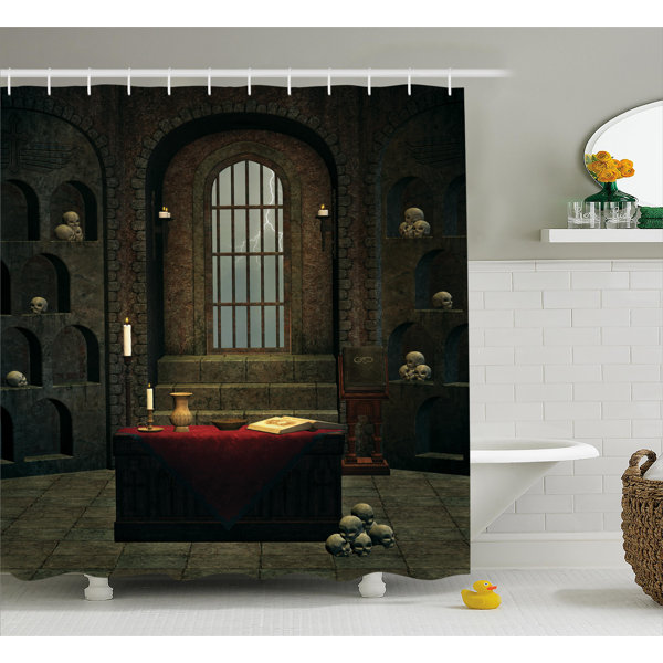 Halloween Haunted Library Shower Curtain Liner Bathroom Waterproof Fabric Hooks