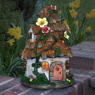 Round Treehouse Illuminated Fairy Dw Garden Glows 5" Solar Powered Fairy House 