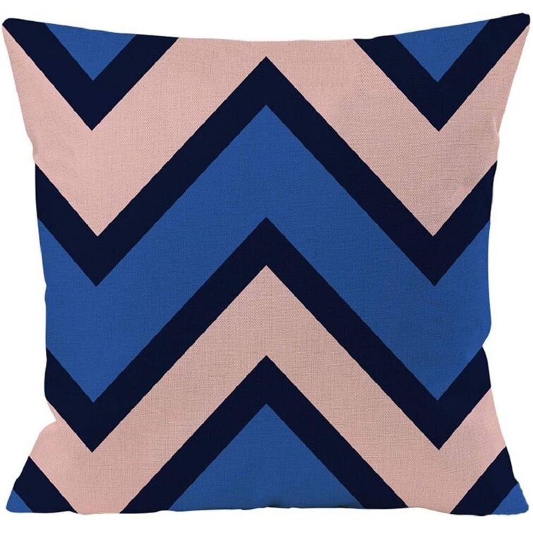 Geometric Abstract Navy Blue Pink Square Decorative Throw Pillow Cushion Cover Cotton Linen Outdoor 18 x 18 Inch for Girls Sofa Couch Patio Set of 4 