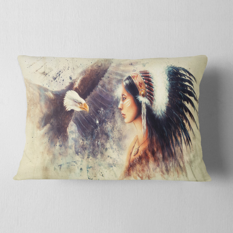 East Urban Home Portrait Indian Woman And Eagle Lumbar Pillow Wayfair