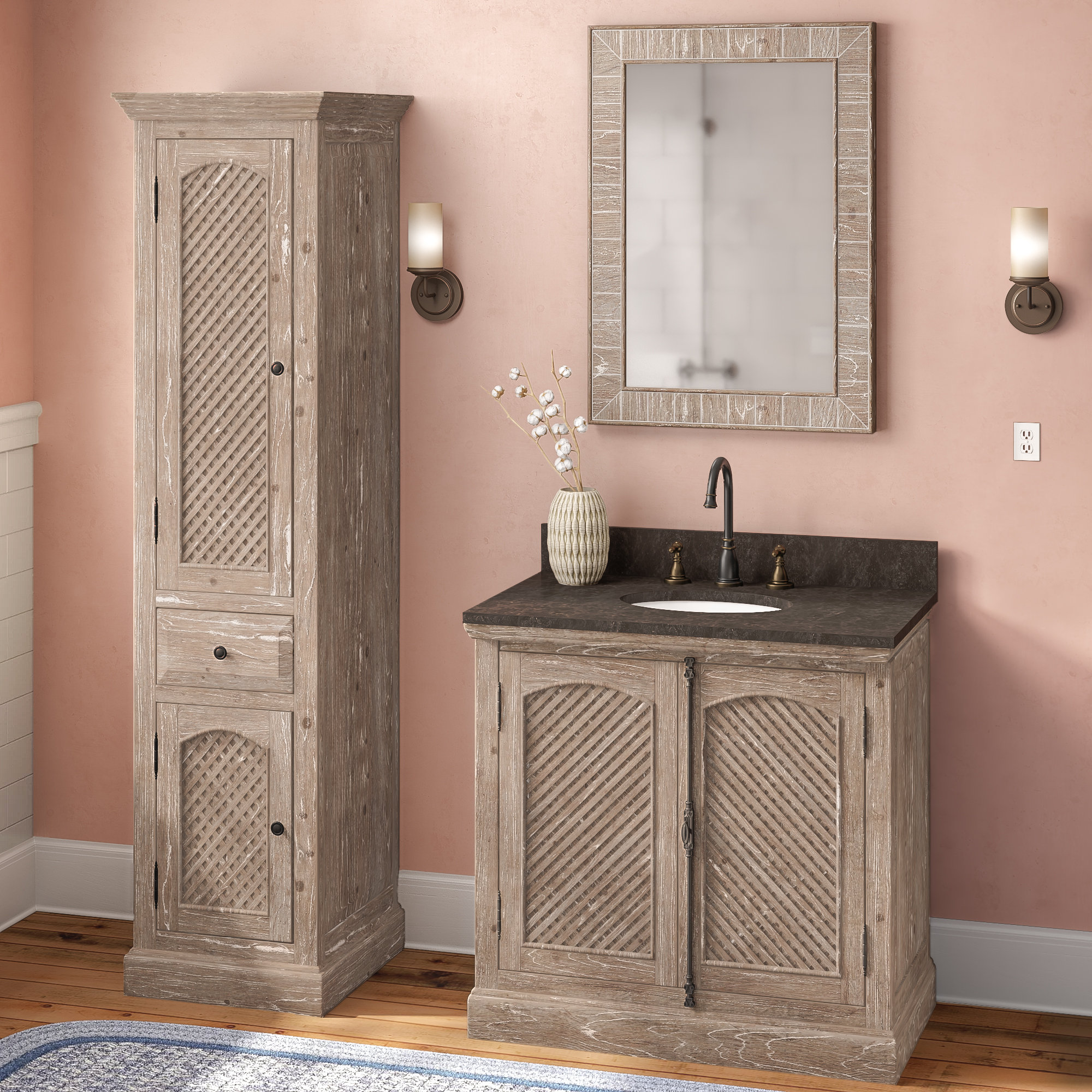 Gracie Oaks Eveny 37" Single Bathroom Vanity Set with Linen Tower Wayfair