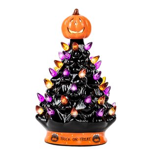Light up Ceramic LED Flashing Pumpkin Halloween Trick or Treat Decorations 