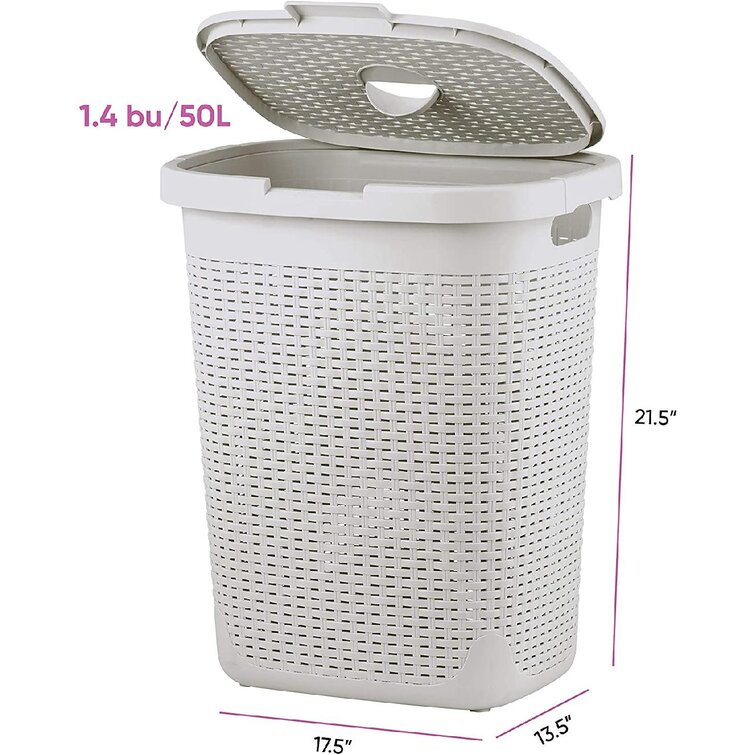 Round Plastic Large Laundry Basket Bin Linen Washing Storage Hamper With Lid 50L 