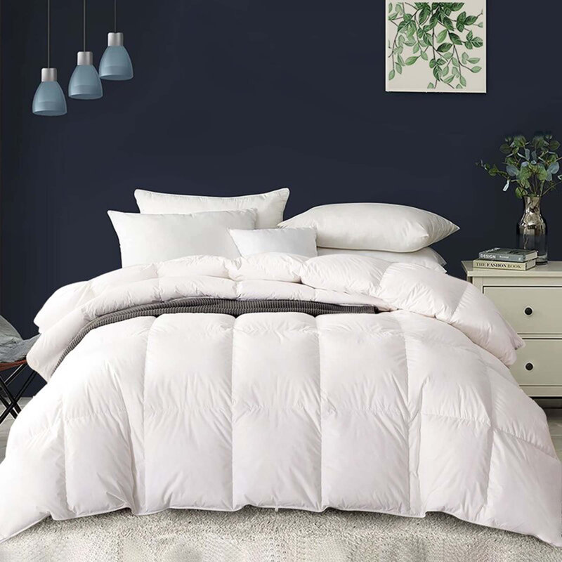 Goose Feather Down Comforter,  All-Season Feather Down Duvet, Ultra-Soft-Cotton Bed Comforter Insert With Corner Tabs Size: King Down Comforter