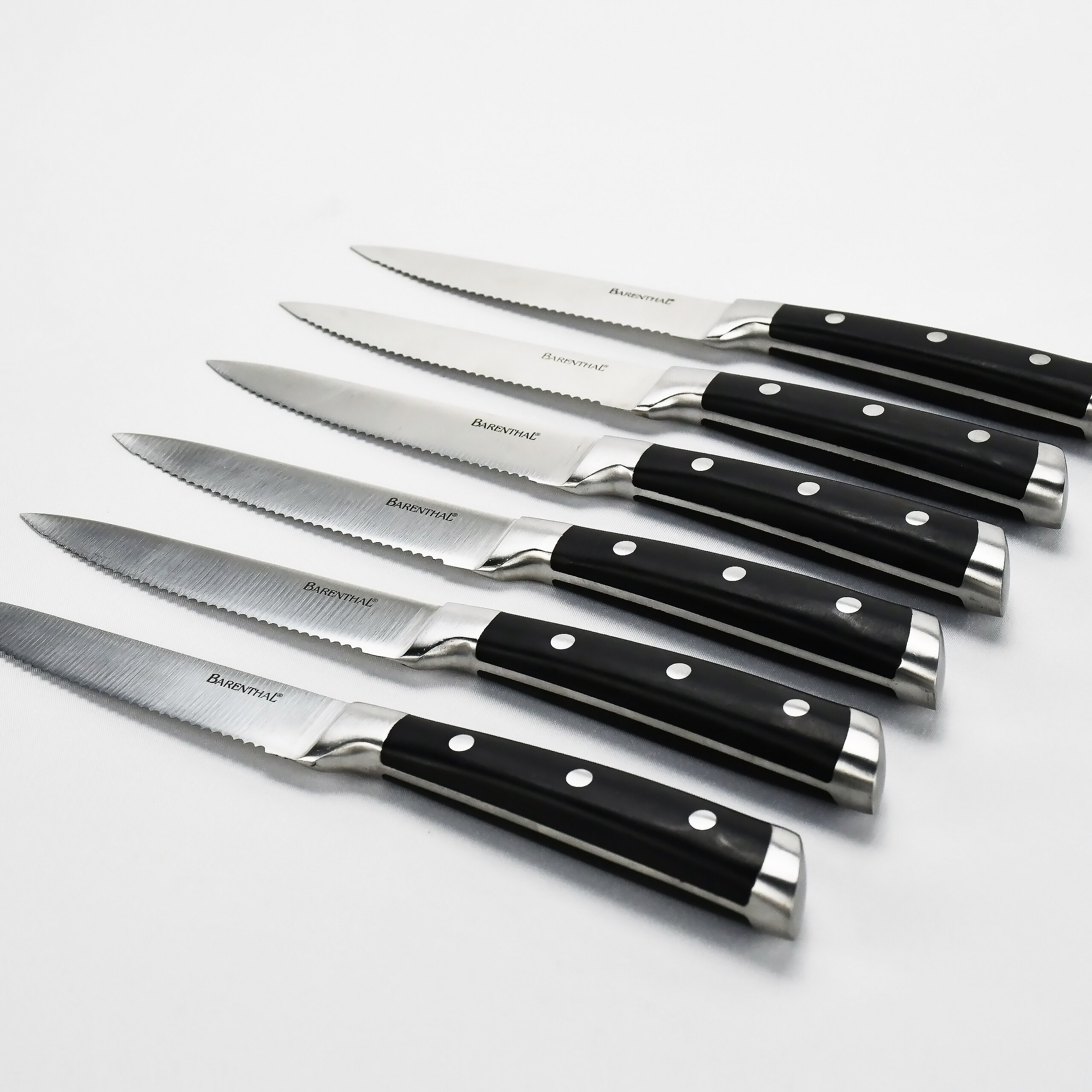 Pack Of 2 Steak Knives Stainless Steel Serrated Edge Black Plastic Handle.