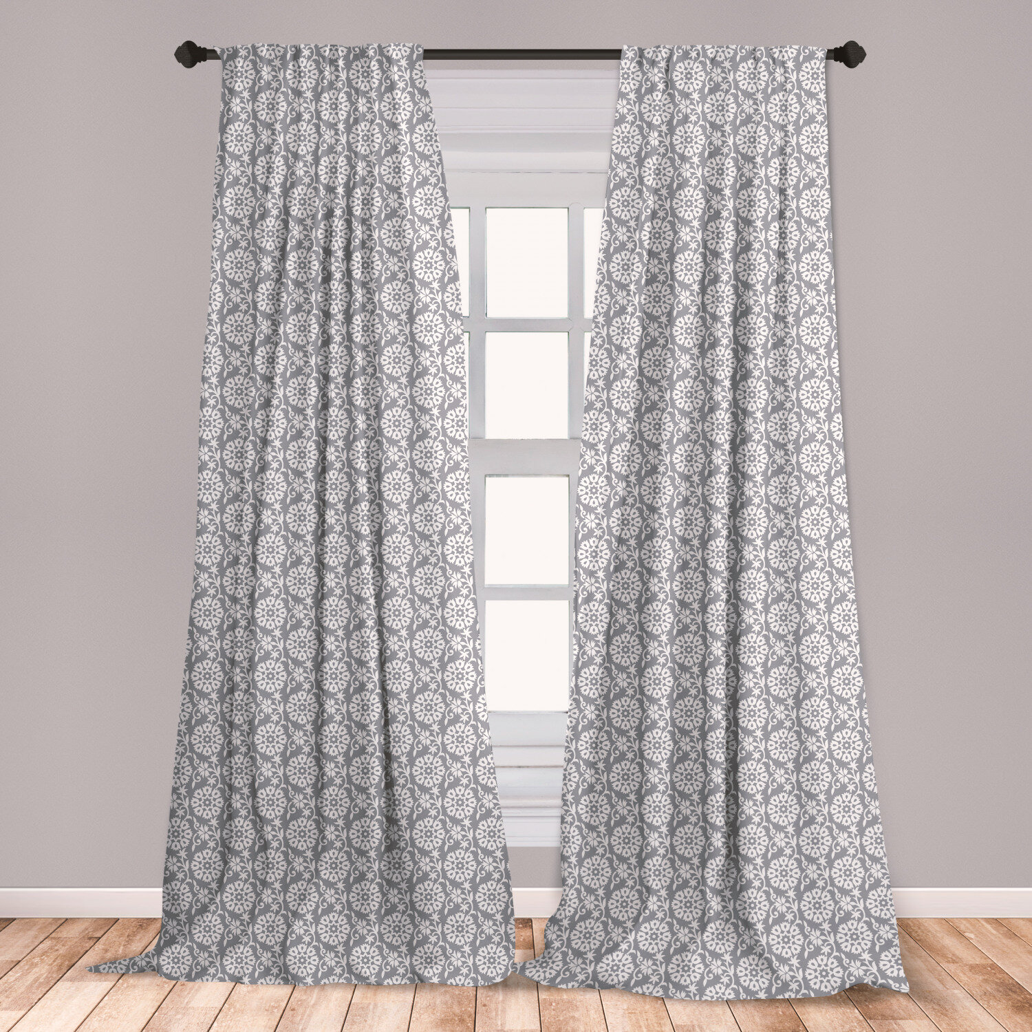 Ambesonne Grey And White 2 Panel Curtain Set Rich Royal Victorian Garden Pattern Petals And Leaves Antique Look Lightweight Window Treatment Living