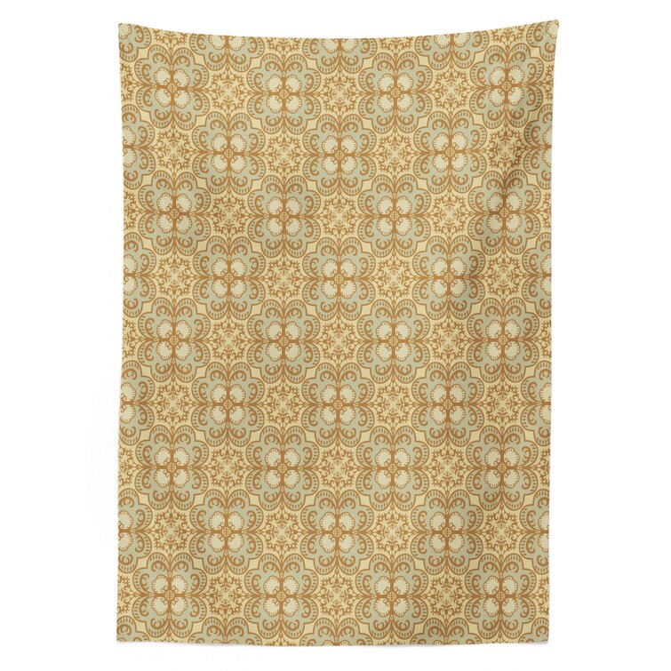 Brown Beige Floral Composition with Doodle Leaves and Petals on Lacework Pattern Background Dining Room Kitchen Rectangular Table Cover 60 X 84 Ambesonne Vintage Tablecloth