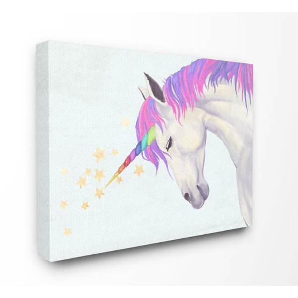 Zoomie Kids Stiles Gold Star Rainbow Unicorn Painting Art
