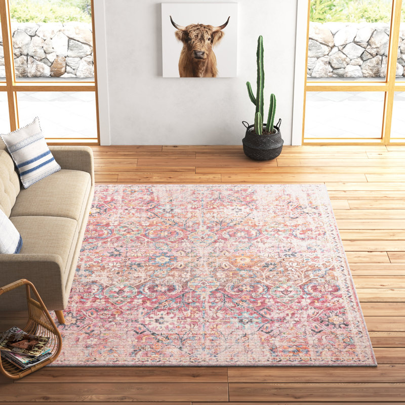 Engelhardt Floral Machine Made Power Loom Chenille Area Rug in Ivory/Pink Rug Size: Rectangle 7'10" x 10'