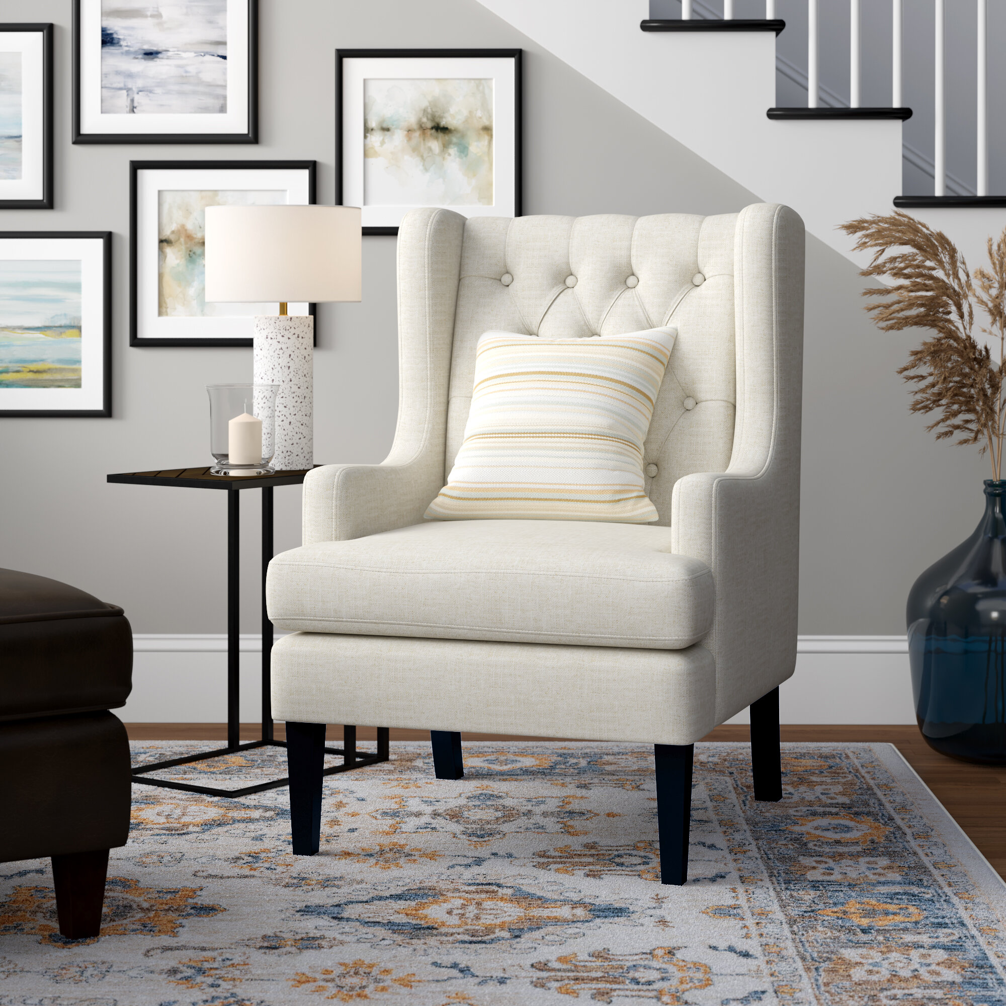 upholstered wingback armchair